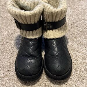 UGG Australia Quilted Leather Knit Cuff boots in black and cream size 7